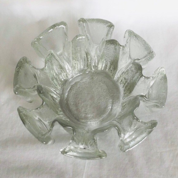 MCM Vintage Viking Glass Finnish Crown Candle Bowl Mid Century Modern - Picture 5 of 7